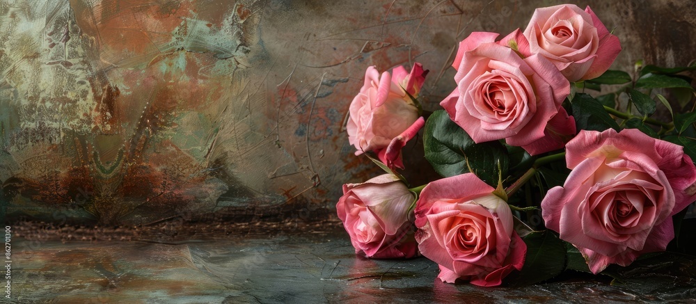Poster a beautiful arrangement of fragrant roses is displayed against a stunning copy space image, perfect 
