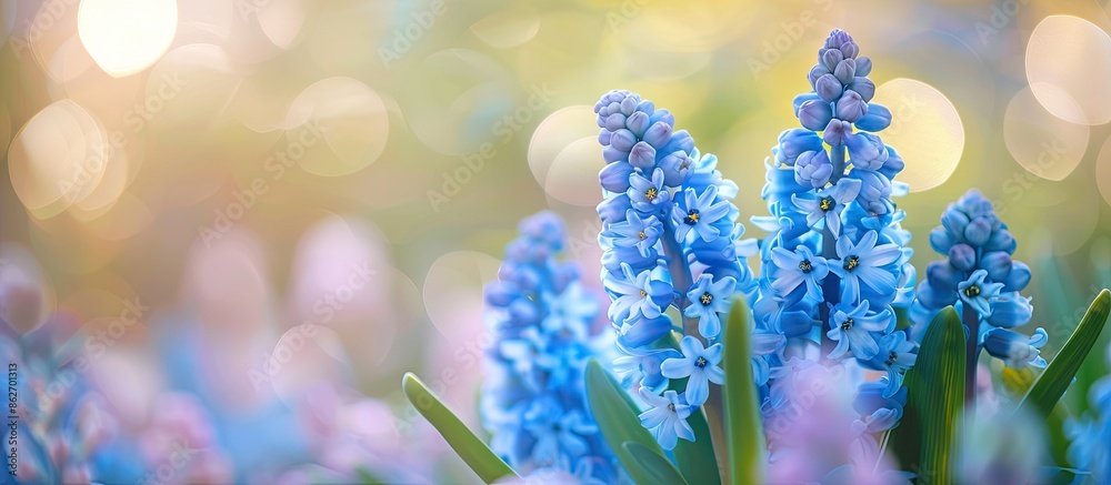 Aufkleber a delightful close-up of fragrant blue hyacinth blooms in a garden with a lovely blurred background 