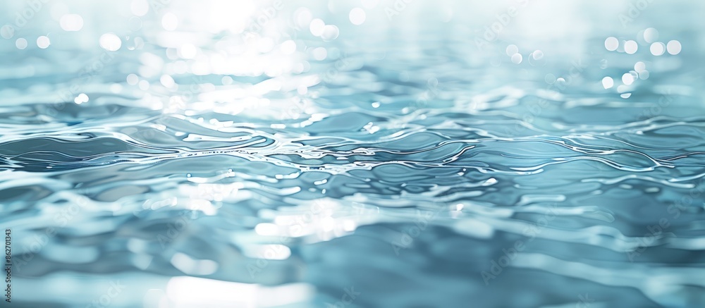 Poster Water texture mockup background in soft blue with a shimmering light reflection, ideal for a copy space image.