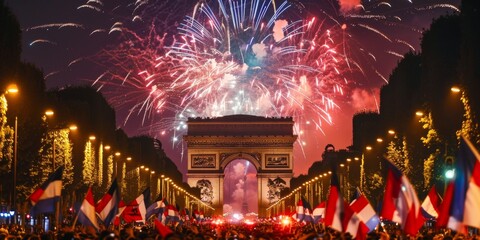 Fireworks Display Over the Arc De Triomphe During Bastille Day Celebration in Paris