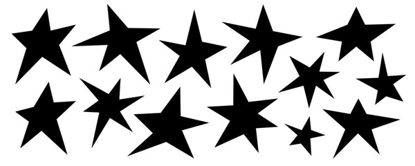 Set of trendy irregular black stars. Simple funky groovy abstract shapes.