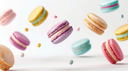 Colorful Macarons Floating in Mid-Air