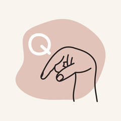 Gestures for the deaf, letter Q. English fingerspelling.