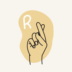 Gestures for the deaf, letter R. English fingerspelling.