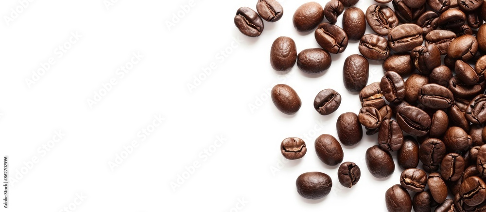 Poster coffee beans on a white background with copy space image.