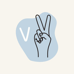 Gestures for the deaf, letter V. English fingerspelling.