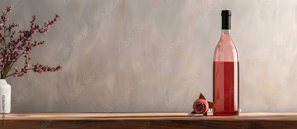 Aufkleber Rose wine bottle displayed on a table with a simple background to feature a copy space image.