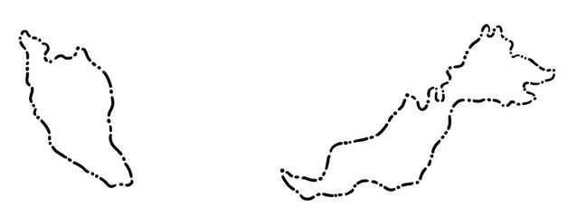 Doodle freehand dash line drawing of Malaysia map.