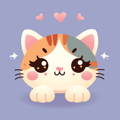 Cute cartoon cat. Template for banner, poster, flayers or greeting card. Cat day. Flat design style. Vector illustration
