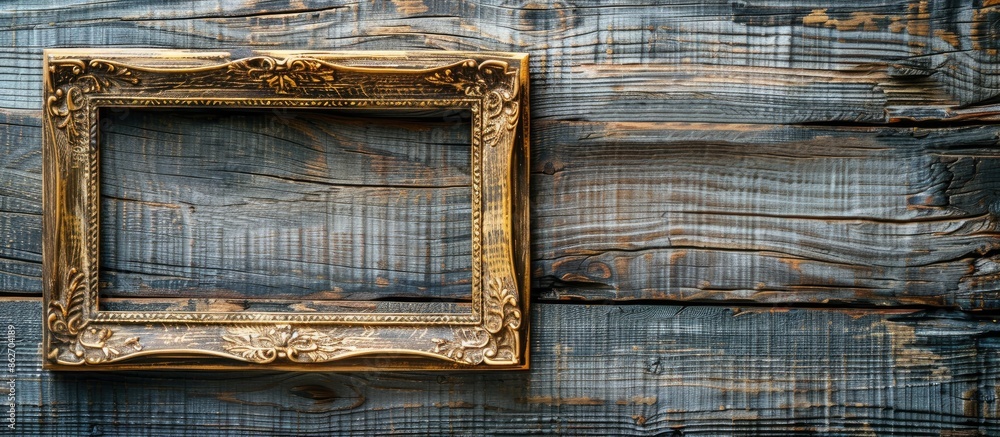 Aufkleber wooden antique frame displayed on a wooden background with copy space image available.