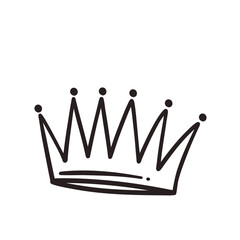 Crown hand drawn doodle line icon. Simple monochrome sketch of classic tiara for head of royal person or winner, medieval crown with teeth and royalty emblem in doodle style vector illustration