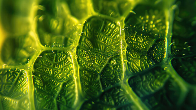 Green leaf, macro under the microscope