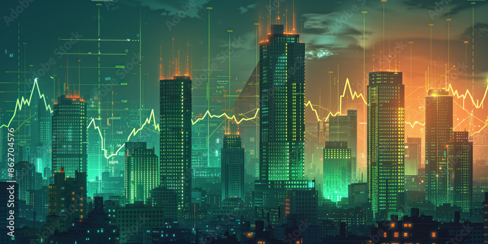 Poster illustration of the residential real estate developers market. a graph or chart showing the drop in 