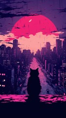 Image of Cat city architecture silhouette. printed on Printed Glass Splashbacks