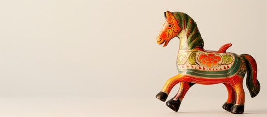 Figurine of a horse toy against a plain white backdrop, with ample copy space image available.
