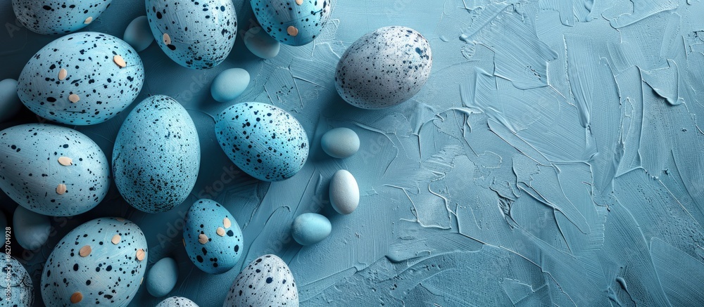 Poster set of blue easter eggs with copy space image.