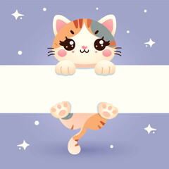 Cute cartoon cat. Template for banner, poster, flayers or greeting card. Cat day. Flat design style. Vector illustration