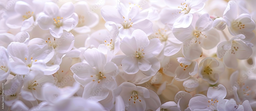 Fototapete A stunning display of elegant white flowers with a background ideal for adding text or images - copy space image.