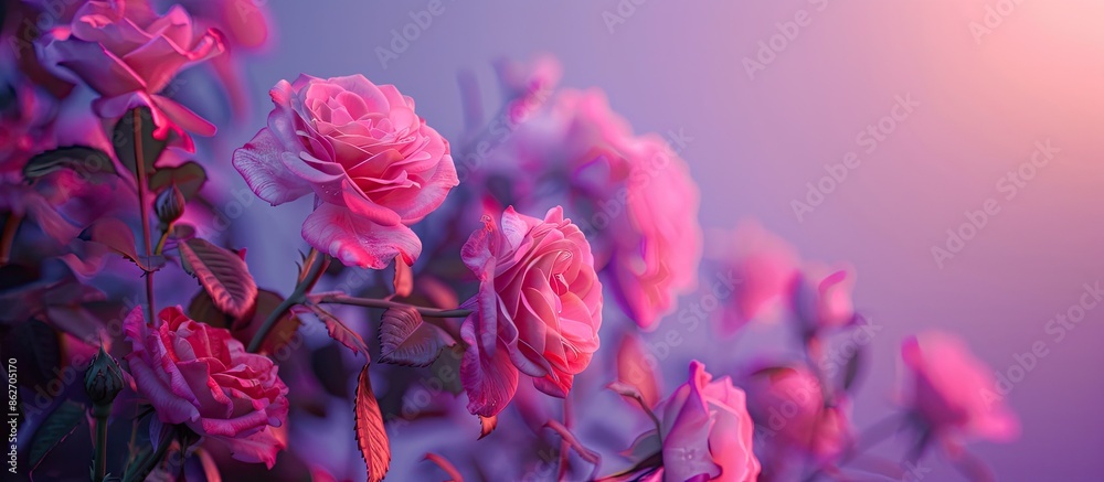 Aufkleber a stunning display of pink roses set against a purple backdrop with available copy space image.
