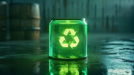 radioactive substances. a radioactive substance that glows green and has a warning symbol. Generative AI