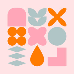 Simple bold geometric shapes in an abstract vector design perfect for seamless background patterns and creative artwork decor elements.