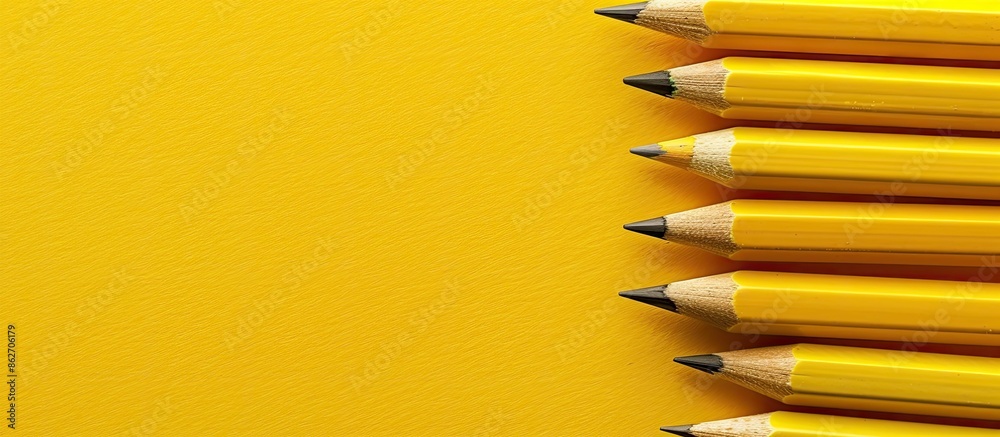 Poster Yellow pencils on a matching background with empty space for writing or images. Copy space image. Place for adding text and design