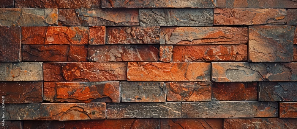 Fototapete a stunning horizontal pattern of orange or red brick wall serves as a beautiful backdrop with a clos