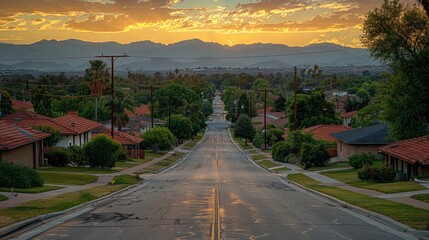 A perfect neighbourhood. Houses in suburb at Summer in the north America. Luxury houses with nice landscape. 