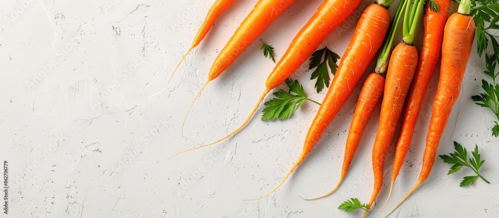 Aufkleber vibrant organic carrots displayed on a white backdrop with ample copy space image.