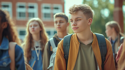 Fototapeta premium High School Students in the School Yard - Back to School