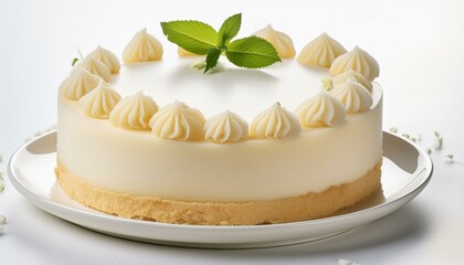 marzipan cream cake on white background