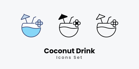 Coconut Drink icons vector set stock illustration
