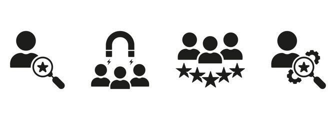 Headhunting Silhouette Icon Set. Human Resource Symbol Collection. Recruitment Agency, Find Job Glyph Pictogram. Search Talent Employee Sign. Isolated Vector Illustration