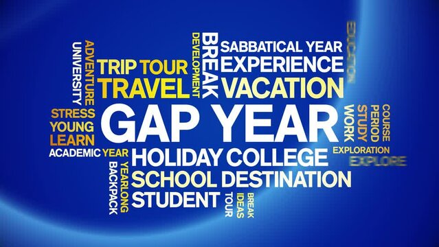 Gap Year animated word cloud;text design animation tag kinetic typography seamless loop.