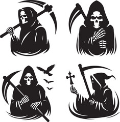grim reaper silhouette vector style design set black color . white color background