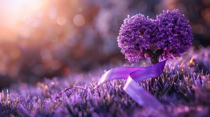 Lavender purple ribbon represents cancer awareness during World Cancer Day and National Cancer Survivors Month symbolized. Generative AI