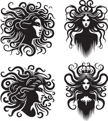 medusa silhouette vector style design set black color . white color background