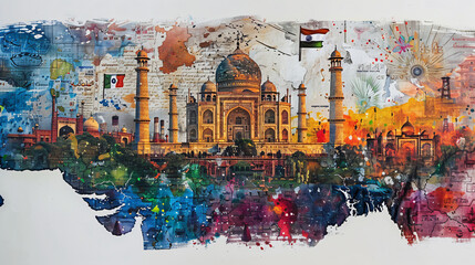Naklejka premium Celebrate India's Independence Day on August 15 with a tribute to the Indian Gate adorned with the national flag. 