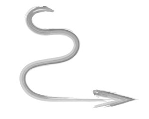 Curly arrow. Sketch. The arrow sign is meandering. Hand drawn watercolor signpost. Vector illustration. A wavy pointer pointing down and to the right. Outline on isolated white background. 