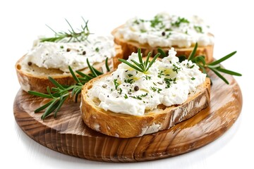 S&D cream cheese spread bread herbs white background healthy food concept