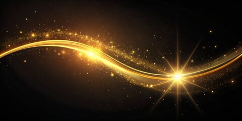 Fototapeta premium an elegant gold line with sparks and glitter on a black background.