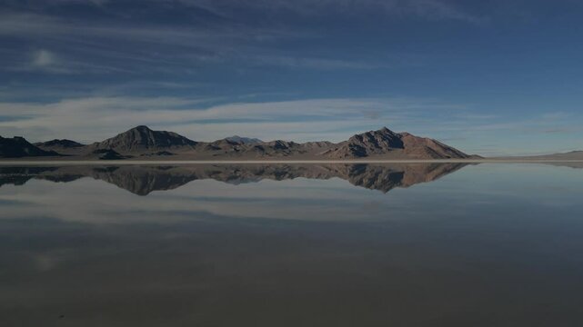 Drone footage of the Bonneville Salt Flats in Tooele County in northwestern Utah, United States