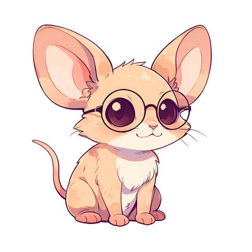 recommend clip art: A cute cartoon Jerboa wearing glasses and sitting on a transparent background