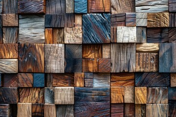 closeup of richly textured wooden boards arranged in a mosaic pattern the image highlights the natural beauty and versatility of wood in design and construction
