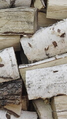 Stacked Birch Firewood Close-Up Natural Color