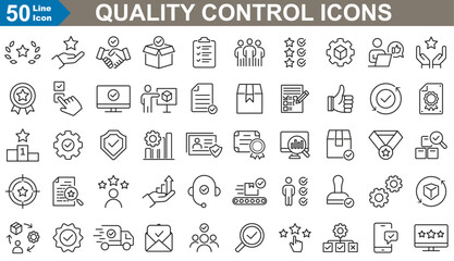 Quality control web icons set vector Illustration. thin line icons quality control, inspection, management, analysis, certification, standards and compliance.