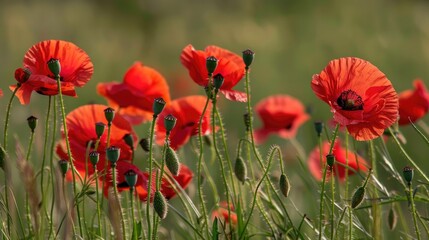 Obraz premium Red poppies in the field make great backgrounds for cards and greetings