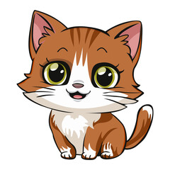 Obraz premium Cute kitten, ginger cute kitten, drawing, happy pet, graphic, cat. Sticker, image on children's stationery. Isolated on white background. 