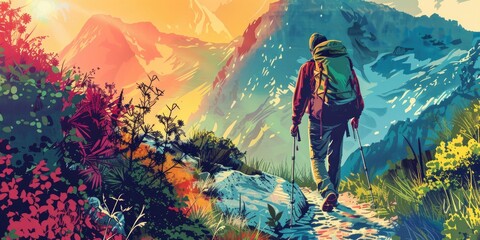Fototapeta premium Hiker Embracing the Colors of Dawn