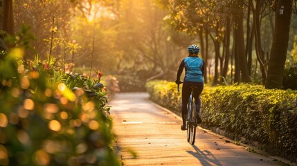 Obraz premium The Cyclist on Sunset Path